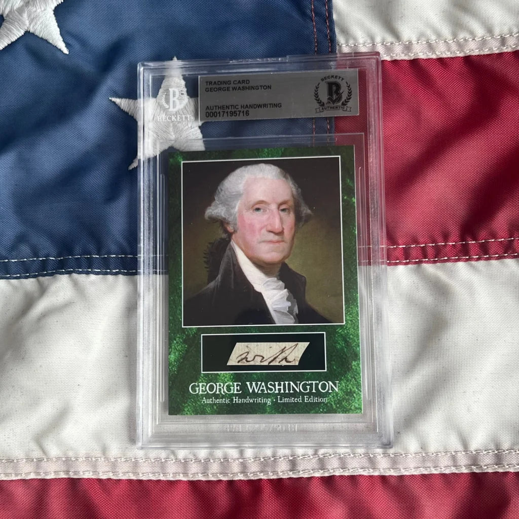 Graded George Washington trading card with portrait and authentic handwritten letter Washington wrote