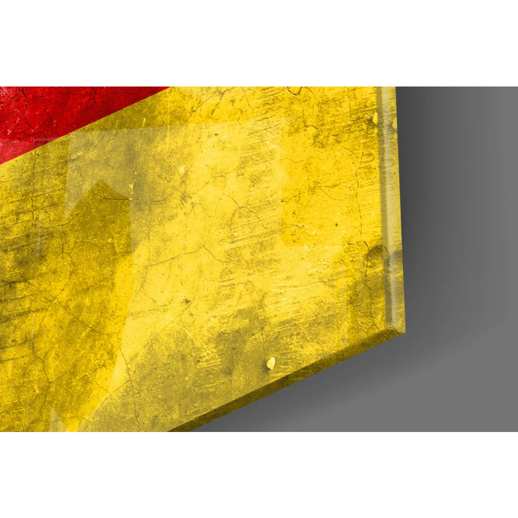Distressed gold metallic glass wall art with red German flag accents