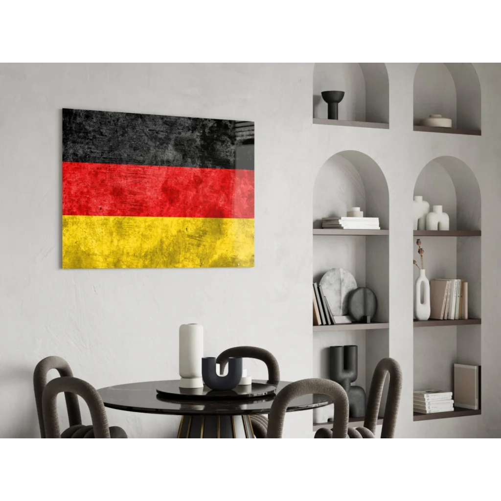 German flag textured glass wall art canvas print with vintage stripes