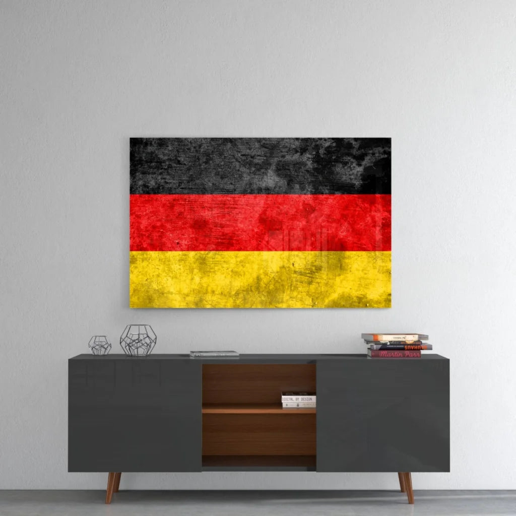 German flag textured glass wall art canvas print with black red yellow stripes