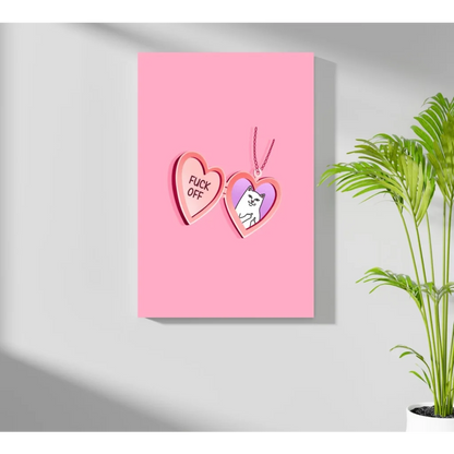 Sassy cat locket insigne aluminum print with pink heart saying fuck off
