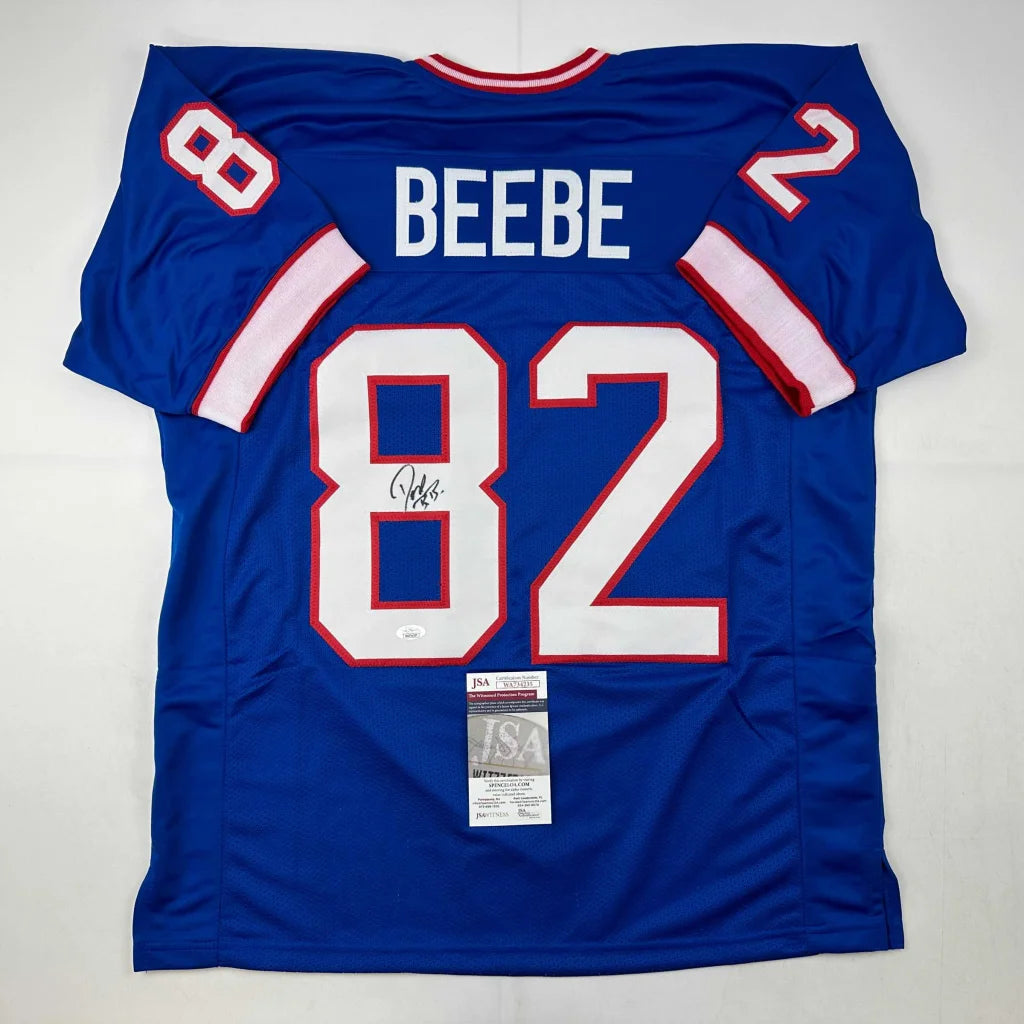 Autographed Blue Custom Jersey with BEEBE 82 for Football Fans and Sports League Fans