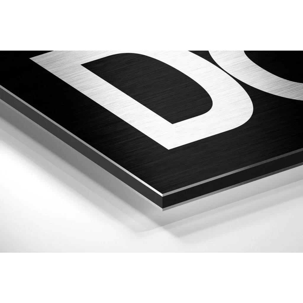 Black and white D sign on Get Shit Done brushed aluminium dibond wall art