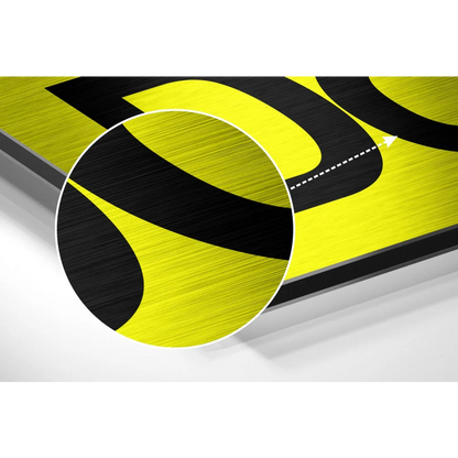 Yellow black F1 track mat on brushed aluminium dibond wall art