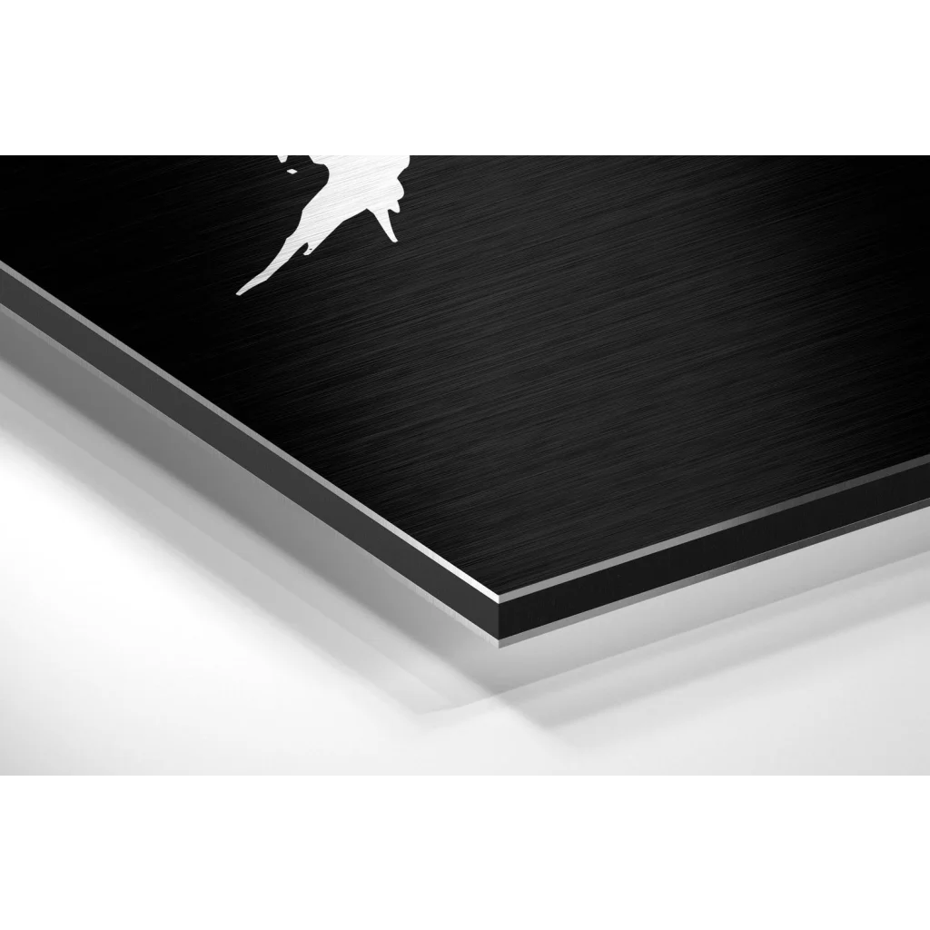 Black brushed aluminium dibond plaque with white bird silhouette