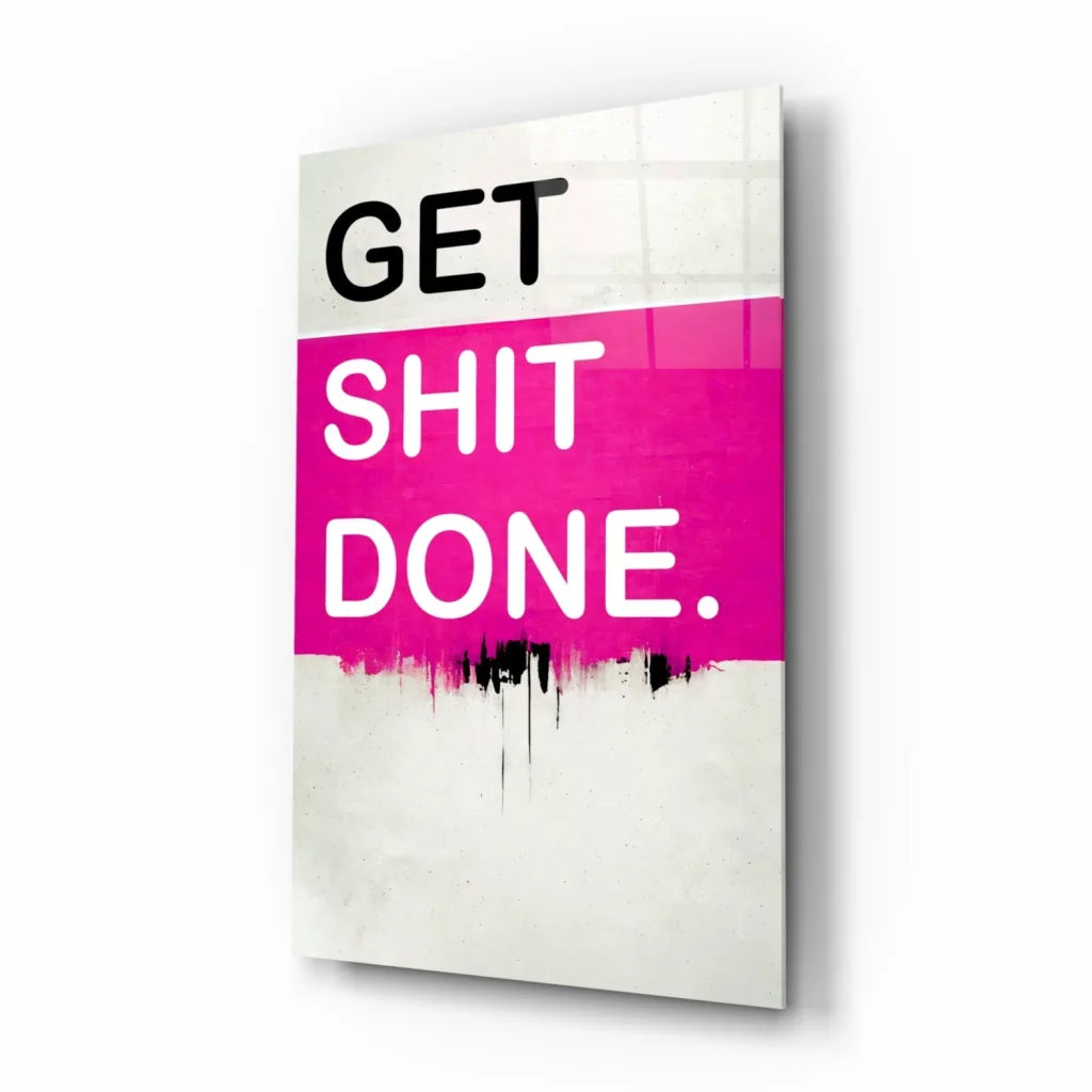 Vibrant pink motivational wall art canvas print with bold GSD text and drips