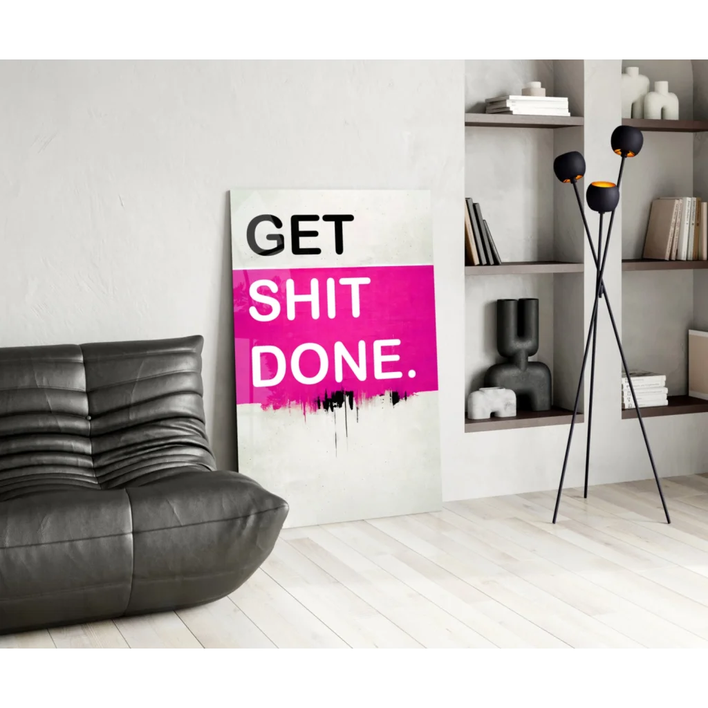 Bold Get Shit Done pink motivational wall art canvas print