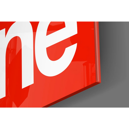 Red Supreme logo on glossy glass wall art with bold white Get Shit Done text