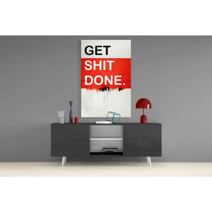Red and white abstract Get Shit Done motivational wall art canvas print