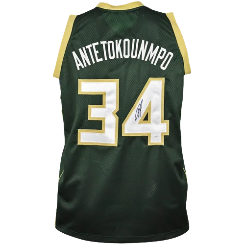 Giannis Antetokounmpo autographed green custom jersey with #34