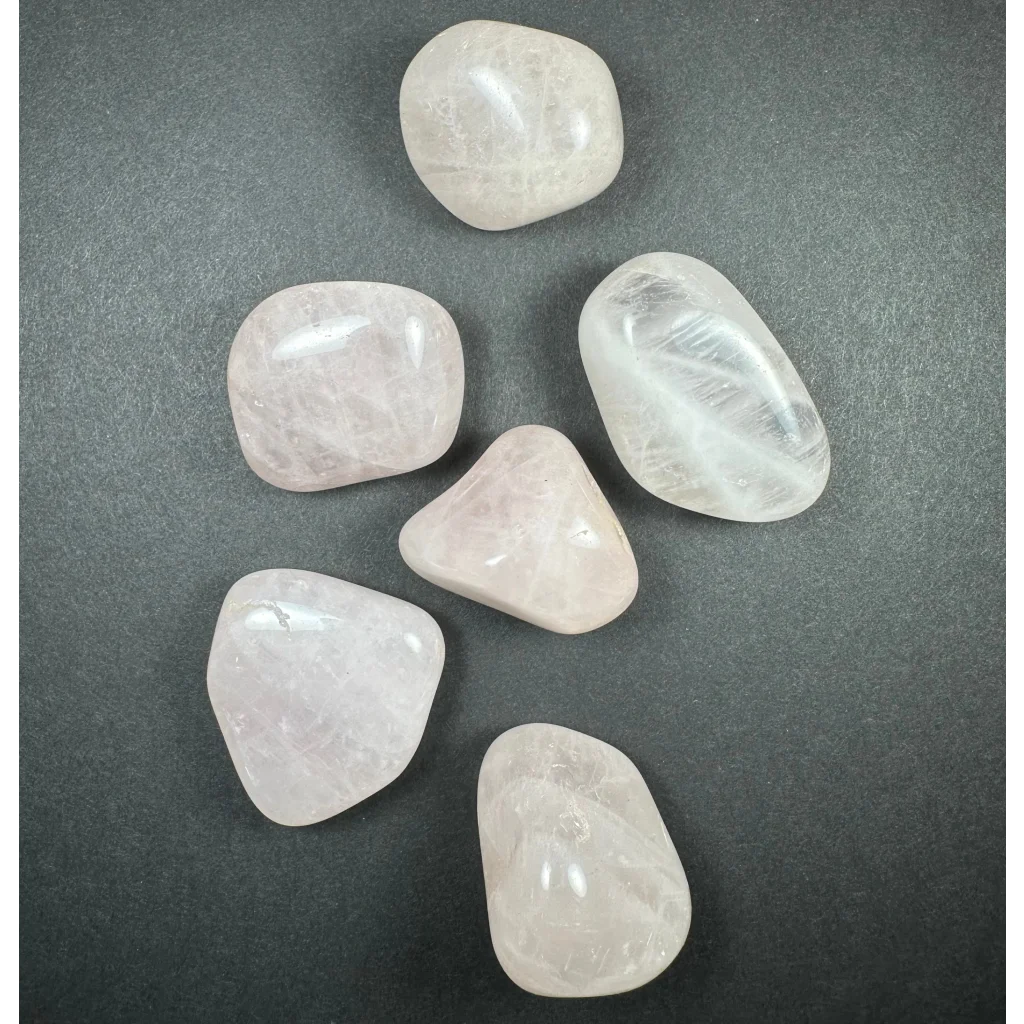 Six smooth rose quartz large tumbled stones in pink hues
