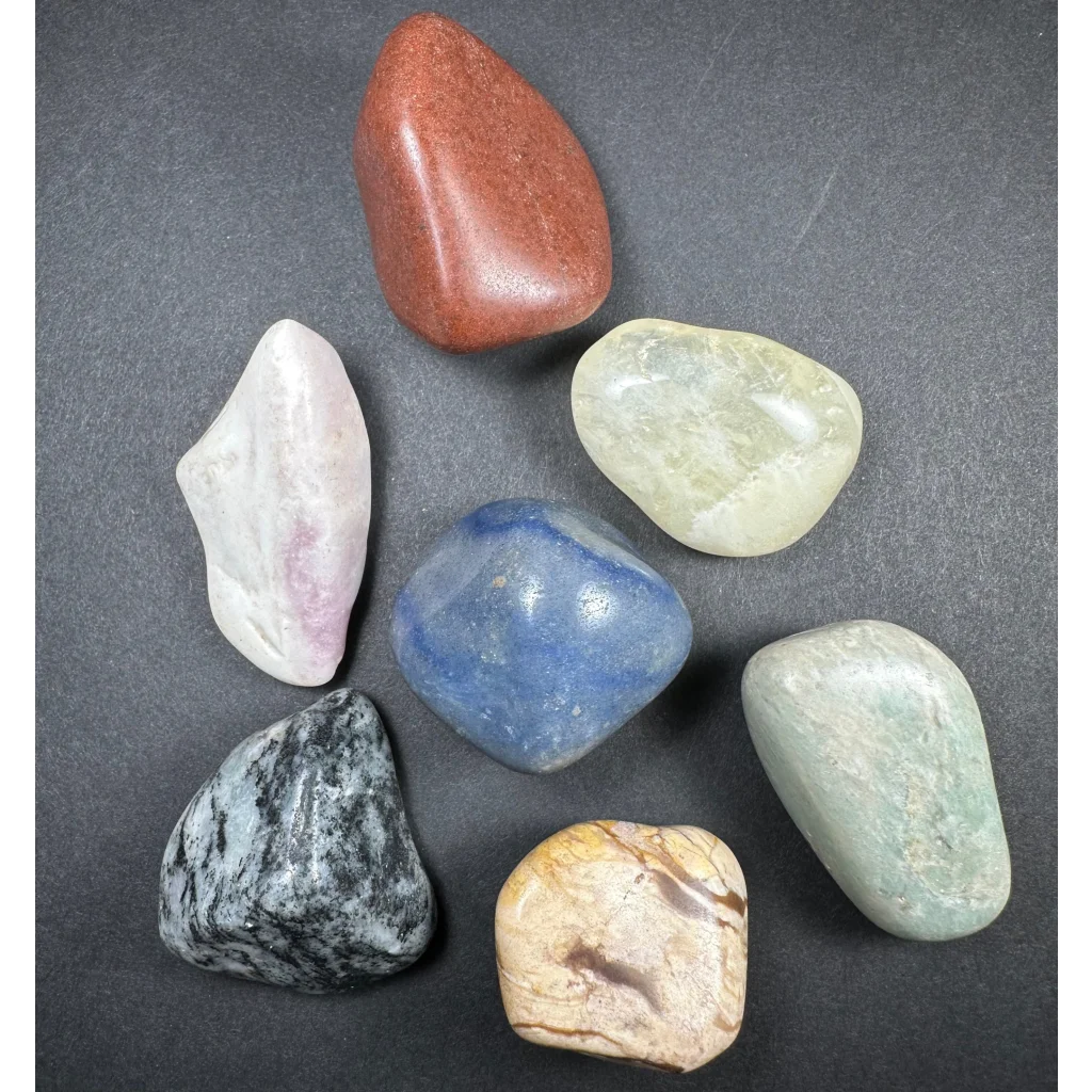 Giant large tumbled stone collection of 7 polished river rocks in earthy tones