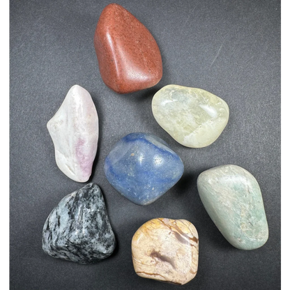 Giant large tumbled stone collection of 7 polished river rocks in earthy tones
