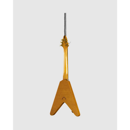 Gold Gibson Flying V Axe Heaven holiday ornament with angular glossy guitar design