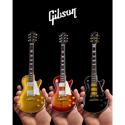 Gibson Les Paul scale mini guitar collectible set in gold, sunburst, black