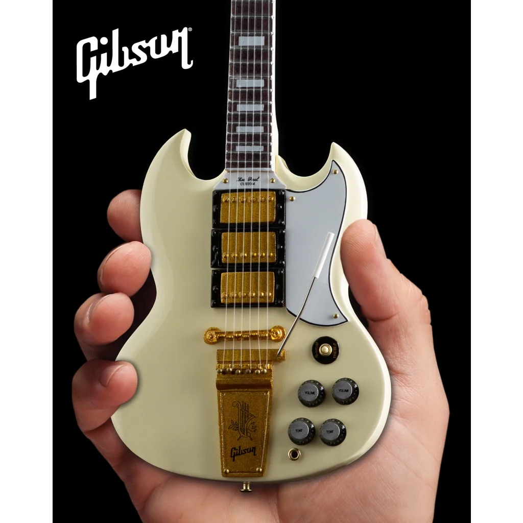 White Gibson SG Custom guitar model, Axe Heaven miniature replica