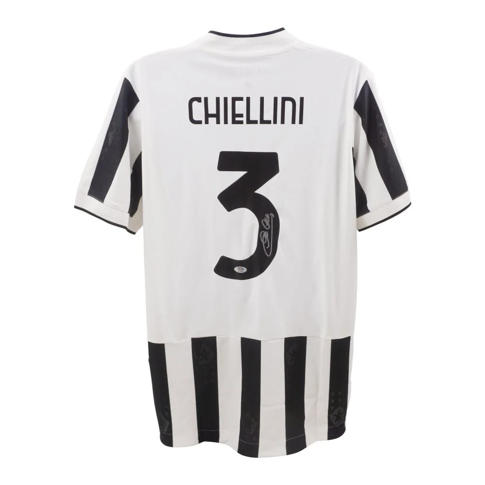 White and black striped Giorgio Chiellini signed Juventus jersey with number 3