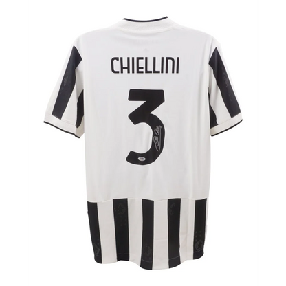 White and black striped Giorgio Chiellini signed Juventus jersey with number 3