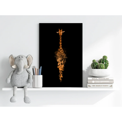 Striking flaming giraffe on insigne aluminum prints wall art