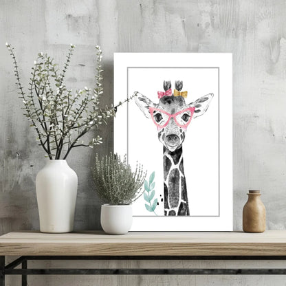 Charming watercolor giraffe in pink glasses on insigne aluminum print
