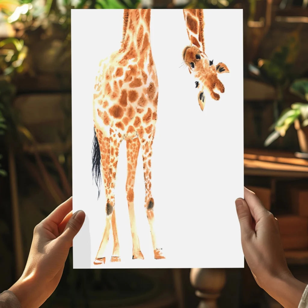 Watercolor mother and baby giraffe on insigne aluminum print