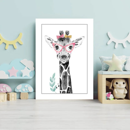 Charming black-and-white giraffe in pink glasses on insigne aluminum prints
