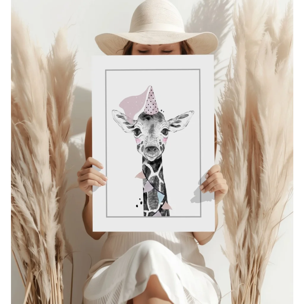 Party Giraffe Insigne Aluminum Print in White Frame | Contemporary Home Wall Art | vintageantiquesgifts.com