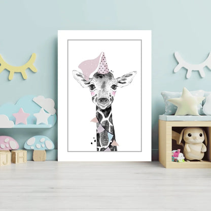 Party Giraffe Insigne Aluminum Print in White Frame | Modern Wall Art Decor | vintageantiquesgifts.com
