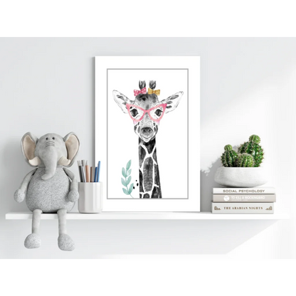 Charming watercolor giraffe in pink glasses on insigne aluminum print