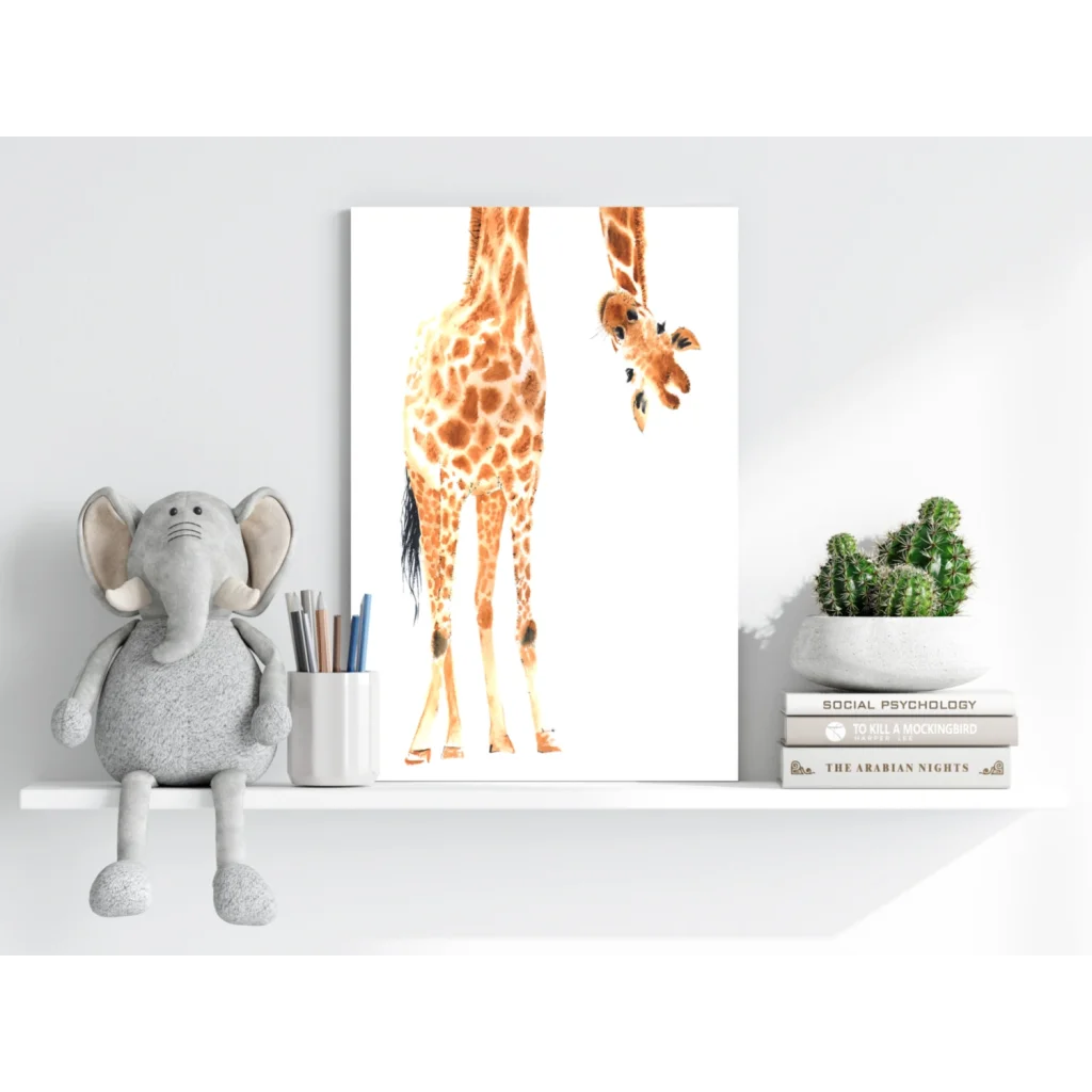Watercolor giraffes on insigne aluminum prints white background