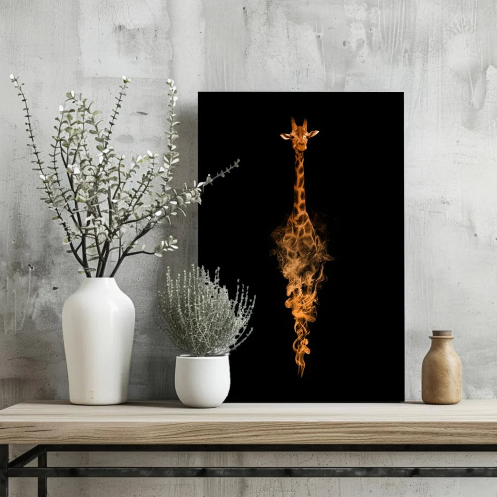 Flaming Giraffe Insigne Aluminum Prints Wall Art | Glass Wall Art Print | vintageantiquesgifts.com