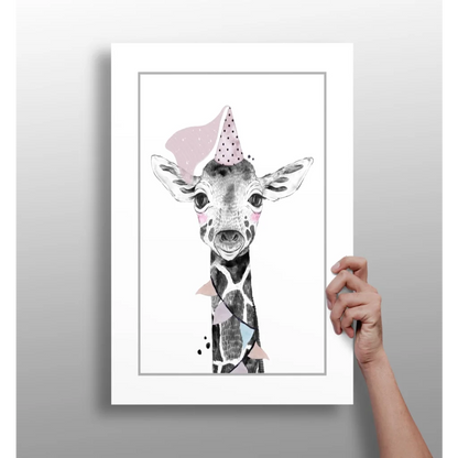 Party Giraffe Insigne Aluminum Print in White Frame | Insigneart USA | vintageantiquesgifts.com