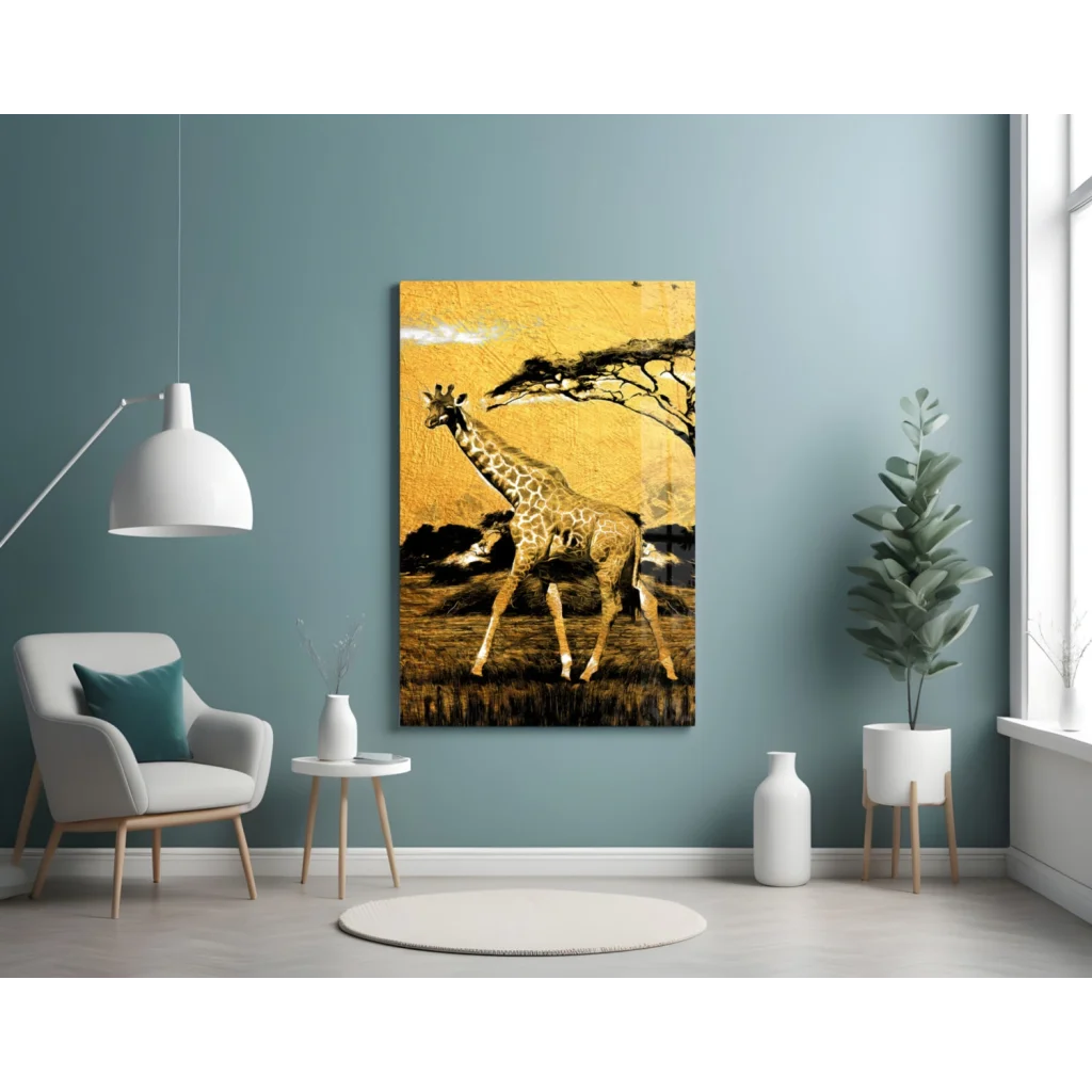 Stunning Golden Giraffe Canvas Wall Art for Your Safari Space | Contemporary Home Wall Art | vintageantiquesgifts.com