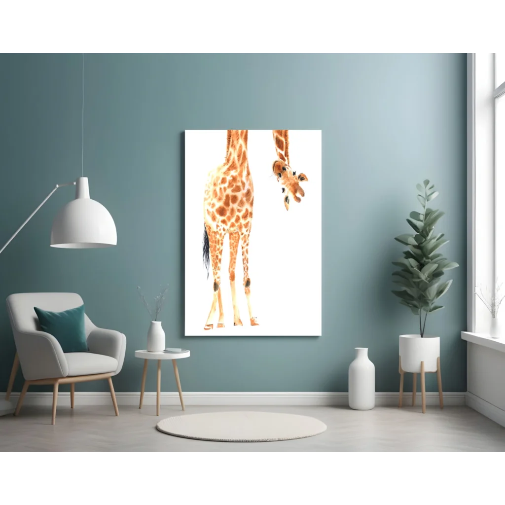 Giraffe family watercolor wall art canvas print of two giraffes