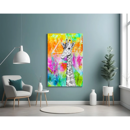 Vibrant Giraffe Wall Art with Bold Watercolor Splashes | Contemporary Home Wall Art | vintageantiquesgifts.com