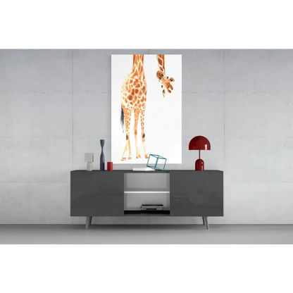 Giraffe family watercolor wall art canvas print with spotted giraffe