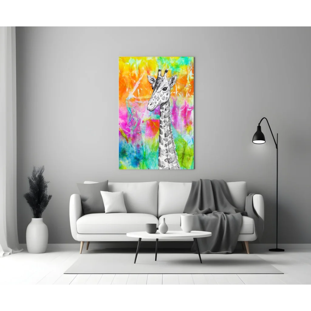Vibrant Giraffe Wall Art with Bold Watercolor Splashes | Modern Wall Art Decor | vintageantiquesgifts.com