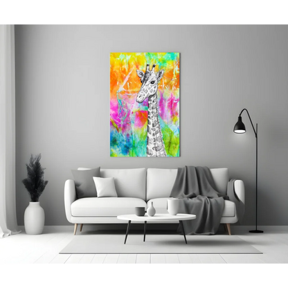 Vibrant Giraffe Wall Art with Bold Watercolor Splashes | Modern Wall Art Decor | vintageantiquesgifts.com