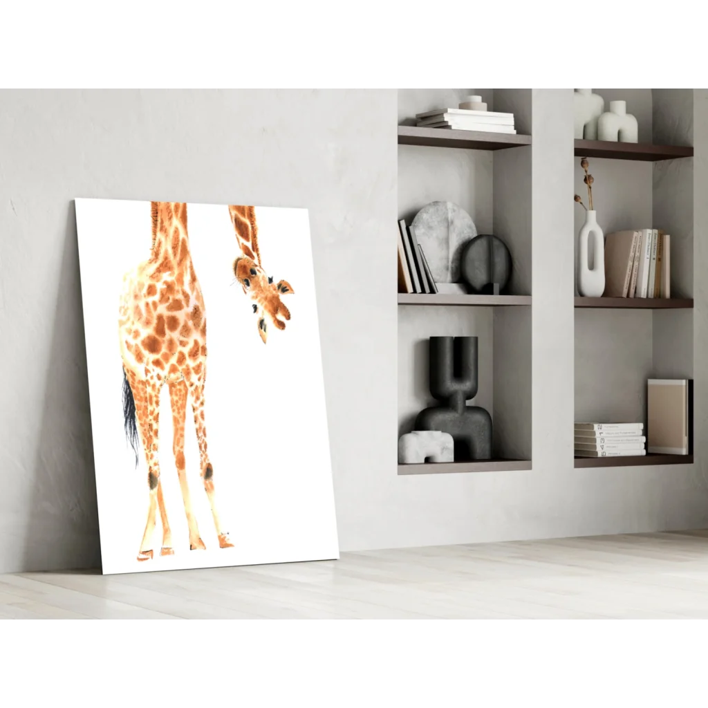 Giraffe family watercolor wall art canvas print with spotted pattern