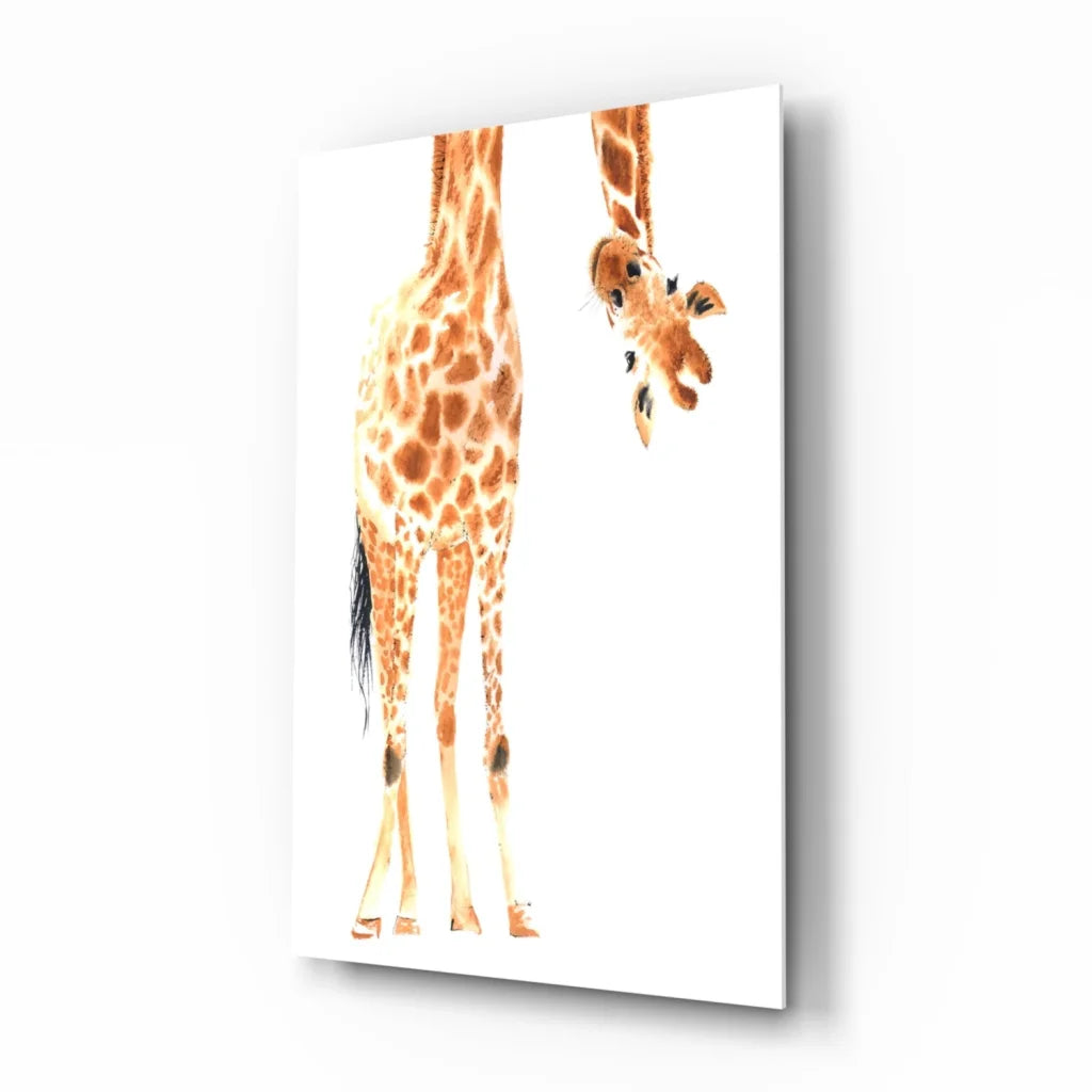 Giraffe family watercolor wall art canvas print with adult and juvenile