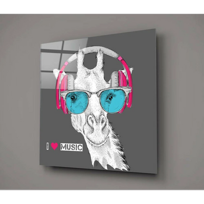 Cool Giraffe Music Lover Canvas Wall Art Print | Glass Wall Art Print | vintageantiquesgifts.com