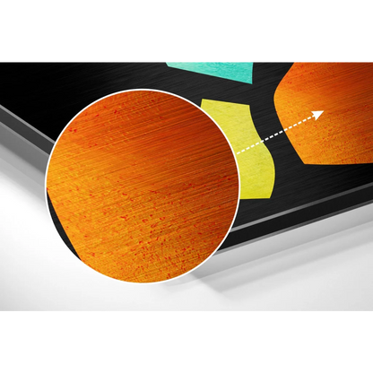 Brushed aluminium dibond art print with orange textured surface