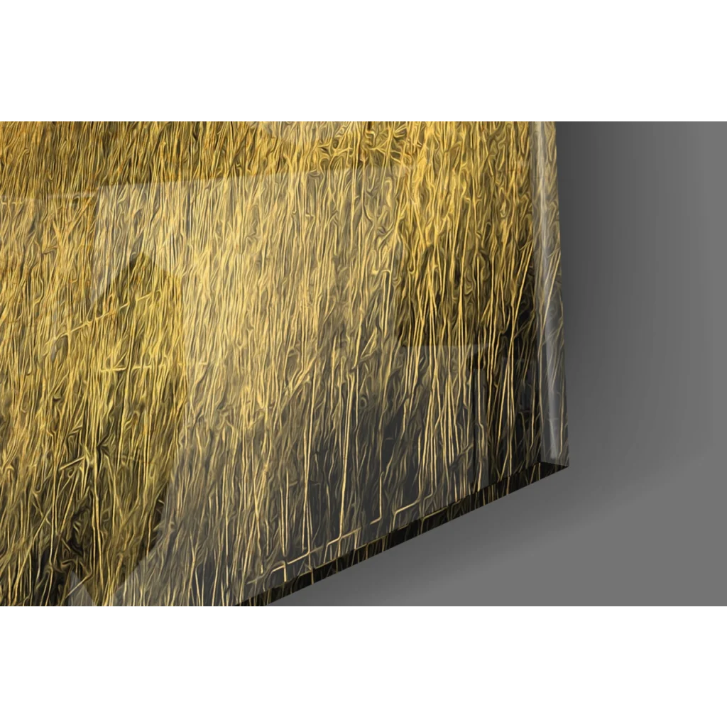 Stylized golden wheat glass wall art with sunset glow