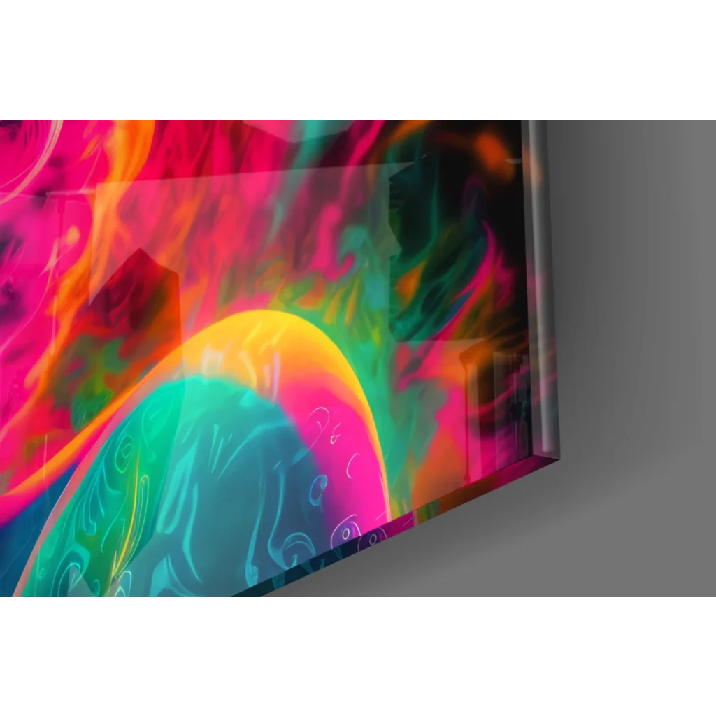 Vibrant abstract glass wall art on sleek monitor