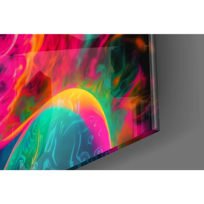 Vibrant abstract glass wall art on sleek monitor