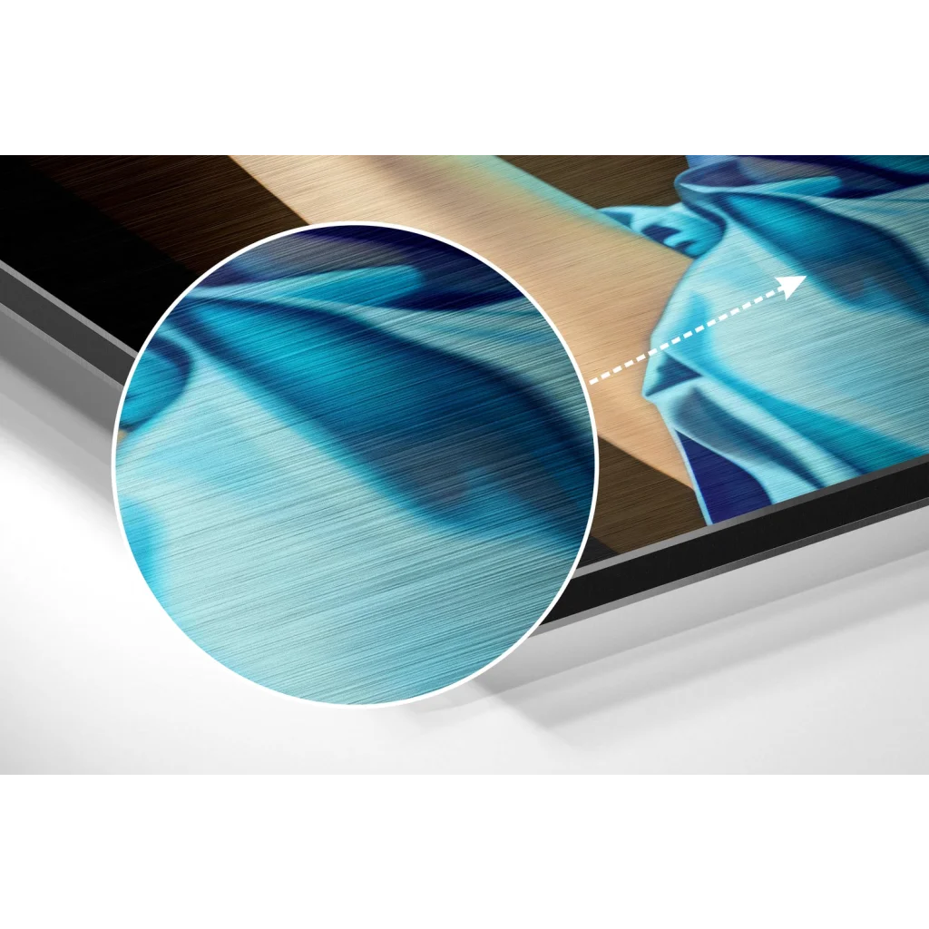 Sleek brushed aluminium dibond art print in vivid blue