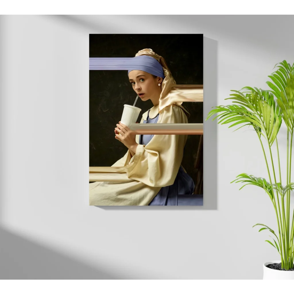 Modern Girl with a Pearl Earring coffee upgrade canvas print