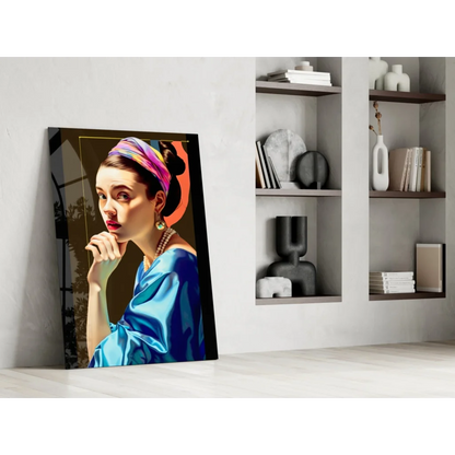 Frida Kahlo pop art glass wall art portrait canvas print of vibrant woman in blue gown