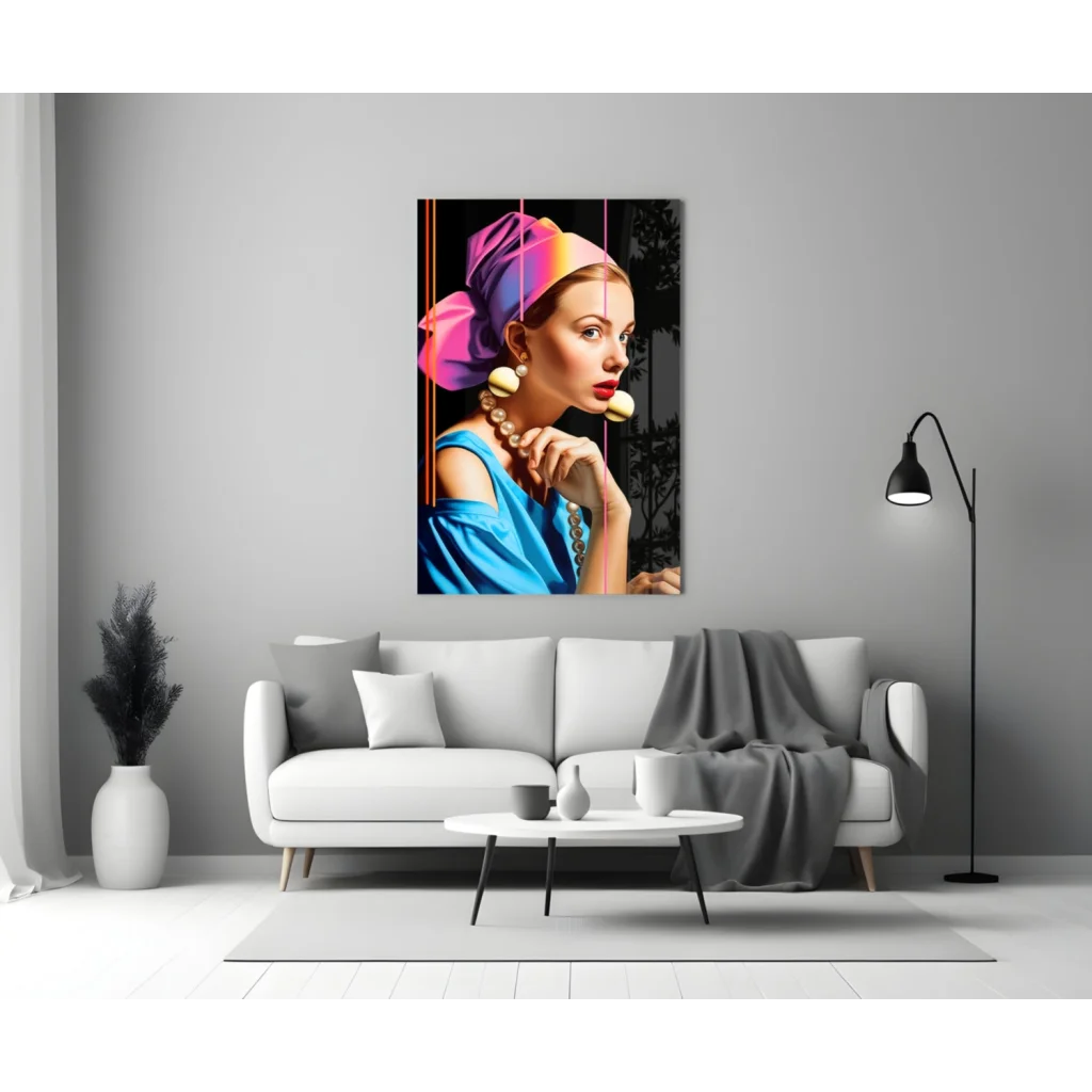 Vibrant pop art wall art canvas with woman in colorful headscarf