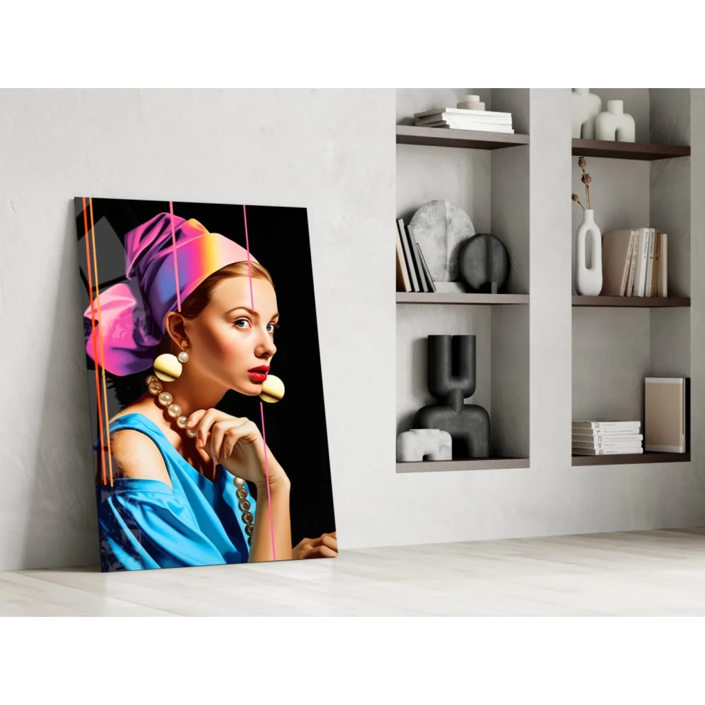 Vibrant pop art canvas wall art with woman in rainbow headscarf